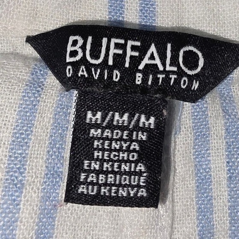 Buffalo David Bitton Sky Blue and White Striped Linen Blend Button Up Top Costal - Picture 3 of 7